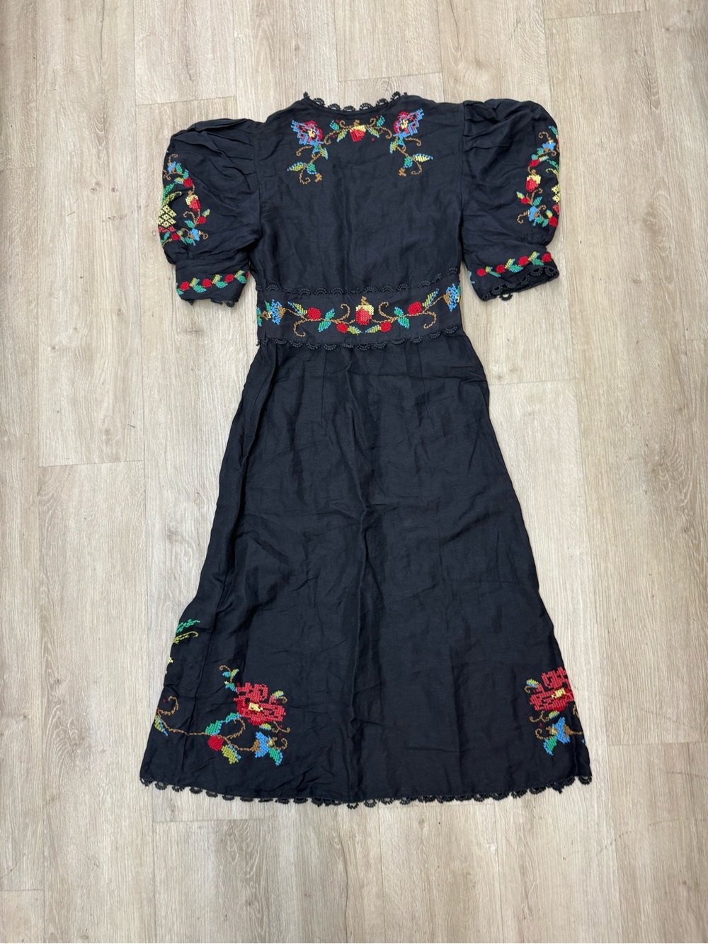 FARM RIO Black Cross Stitch V Neck Dress S - Picture 3 of 5
